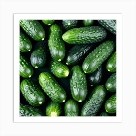 Cucumbers On A Black Background Art Print