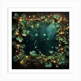 Frame With Shamrocks And Lights Art Print