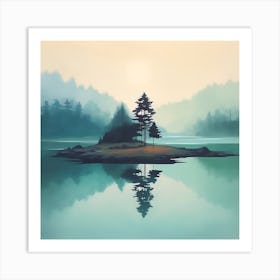 Island In The Mist Calming Landscape Painting Art Print