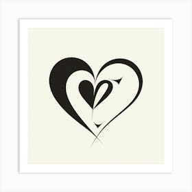 Minimalist Black Heart Block Line Illustration Art Print