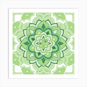 Floral Green Mandala White Art Print