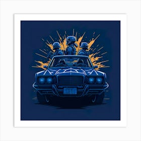 Car Blue Artwork Of Graphic Design Flat (91) Art Print