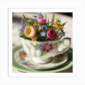 Teacup With Flowers Art Print