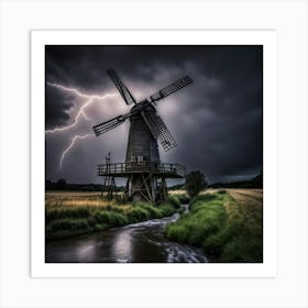 Windmill By A Stream Art Print