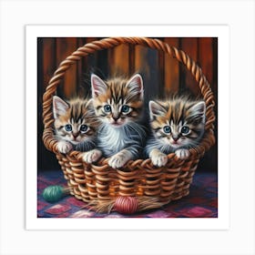 Three Kittens In A Basket Art Print