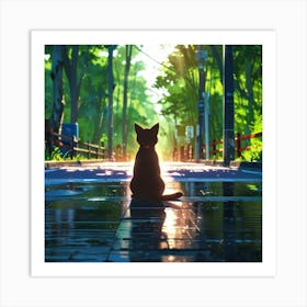 Cat In The Rain Art Print