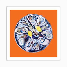 Oysters On A Plate Orange Square Art Print