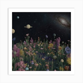 Flower Field With Planets Art Print