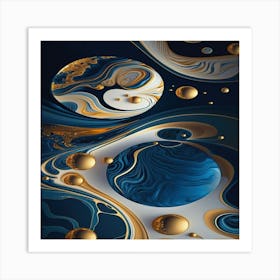 Blue And Gold Abstract Painting Art Print