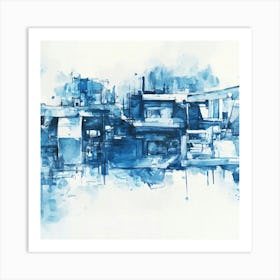 Blue City Watercolor Art Print