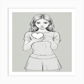 Girl Holding A Heart 1 Art Print