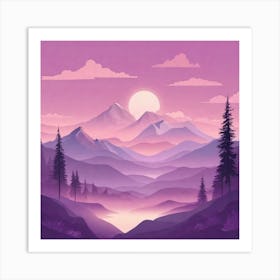 Misty mountains background in purple tone 118 Art Print