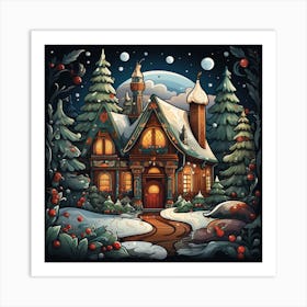 Christmas House In The Forest - Abstract Christmas 1 Art Print