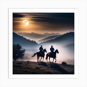 Cowboys In The Moonlight 2 Art Print