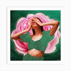 Emerald City Sparkle Collage Pink & Green Square Art Print