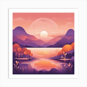 Sunset Landscape VECTOR ART 2 Art Print