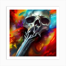 Skull With Sword Multicolored Art Print