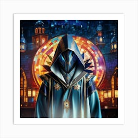 Guardian’s Aura: Mystical Echoes in the Stained Glass Metropolis Art Print