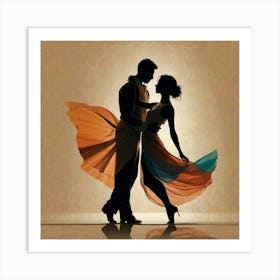 Silhouette Of Couple Dancing 1 Art Print