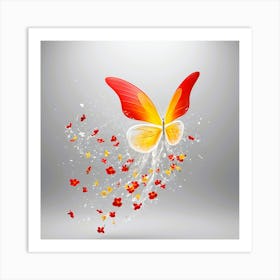 Butterfly With Flowers Abstract Art Print