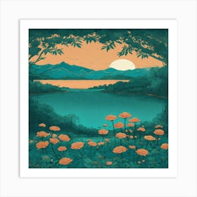 Sunset Over The Lake Art Print