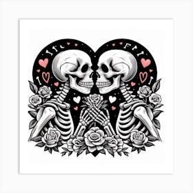 Skeletons In Love Art Print