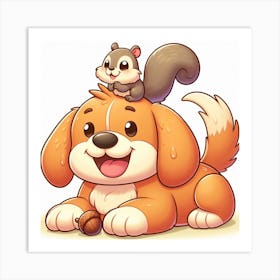 Cartoon Dog And Squirrel 3 Art Print