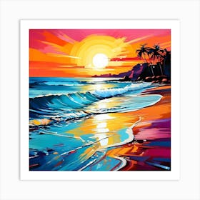 Hand Painted Abstract Bright Colors of a Beach Art Print