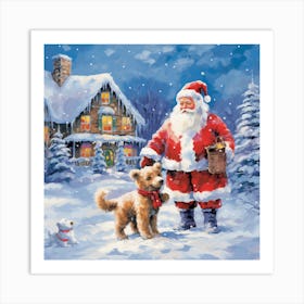 Santa And Dog Art Print