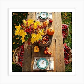 A Rustic Wooden Table Sun Dappled Bedecked By Autumns Bounty In A Traditional Country Garden Top (6) Art Print