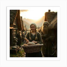 Viking Girl And Troll Art Print