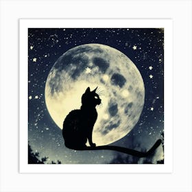 Cat In The Moonlight 4 Art Print