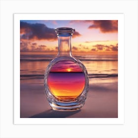 Vivid Colorful Sunset Viewed Through Beautiful Crystal Glass Bottel, Close Up, Award Winning Photo Art Print