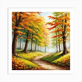 Forest In Autumn In Minimalist Style Square Composition 156 Art Print