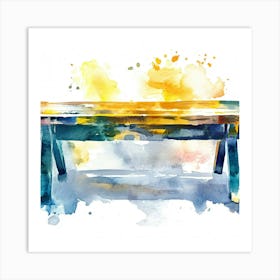 Watercolor Of A Wooden Table Art Print