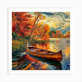 Van Gogh-esque Autumn Canoe Art Print