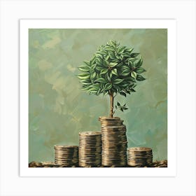 Tree On The Stack Of Coins Art Print