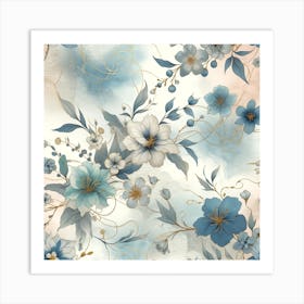 Blue Floral Wallpaper Art Print