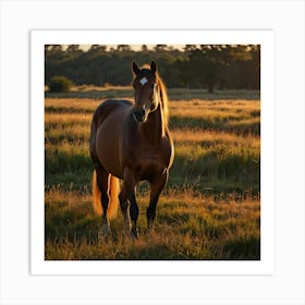 Horse In Field At Sunset Stock Photo Art Print