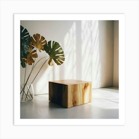 Wooden Table And A Plant Art Print