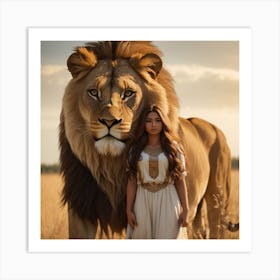 Lion And Woman Art Print