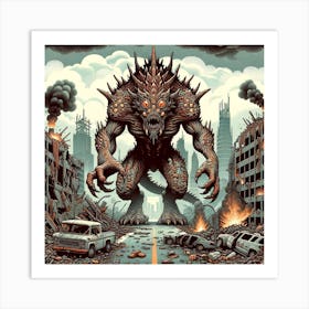 Mutant Monster In A Razed City Art Print