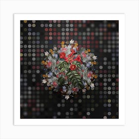 Vintage Trumpet Vine Flower Wreath on Dot Bokeh Pattern Art Print