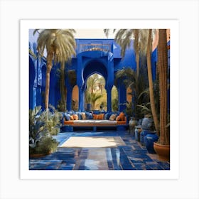 Blue Courtyard In Marrakech Art Print