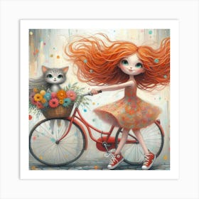 Kitty On A Bike Art Print