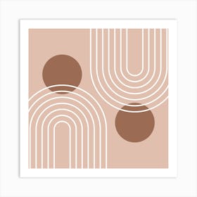 Mid Century Modern Geometric cI in Rustic Brown Mocha (Rainbow and Sun Abstraction) 1 Art Print