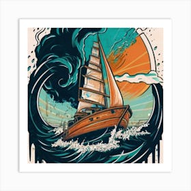 A sailing boat in the middle of the sea 10 Art Print