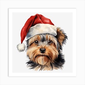 Yorkshire Terrier Christmas Hat 2 Art Print