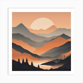 Misty mountains background in orange tone 17 Art Print