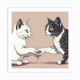 A cat gives a cat a wedding ring Art Print